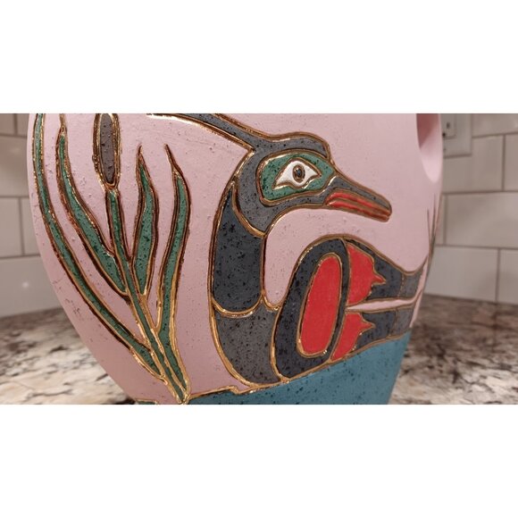 Northwest Coast Ceramic Art Vase Loon Image signed Ruby Joseph Canada Aboriginal - Picture 13 of 16
